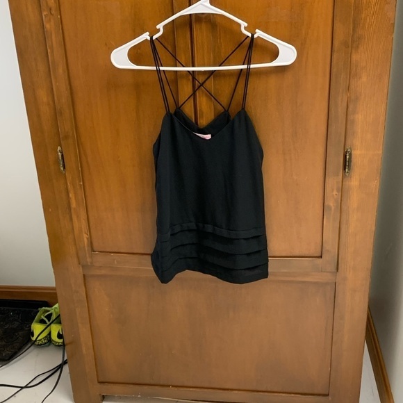 Candies vintage black poly camisole top XS 14 in pit crisscross strap #bikercore - Picture 2 of 6